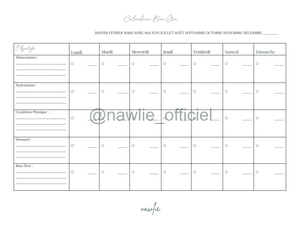 Wellness Calendar