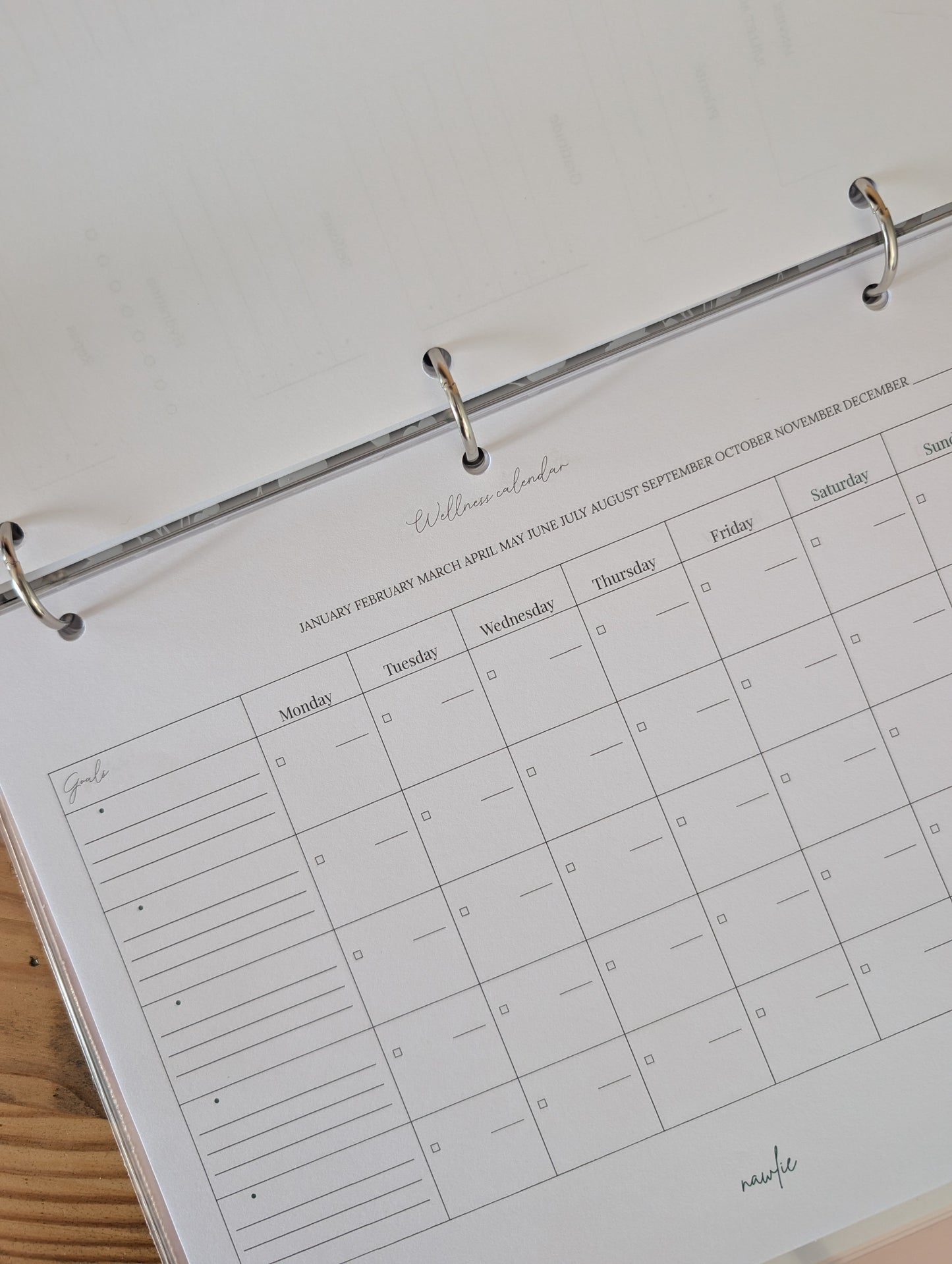 Calendrier bien-être vierge