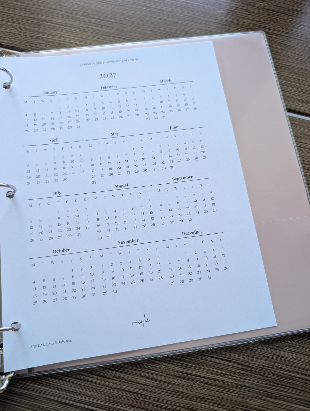 Calendrier annuel 2027