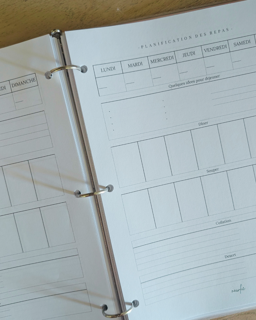 Planificateur de repas hebdomadaire, recto-verso