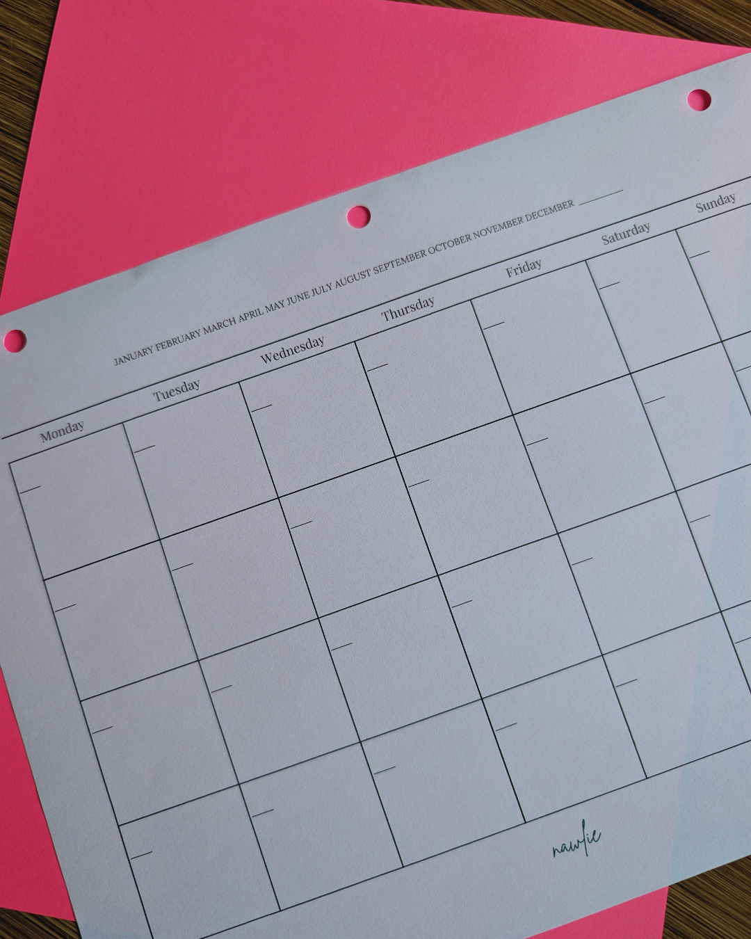Calendrier mensuel vierge