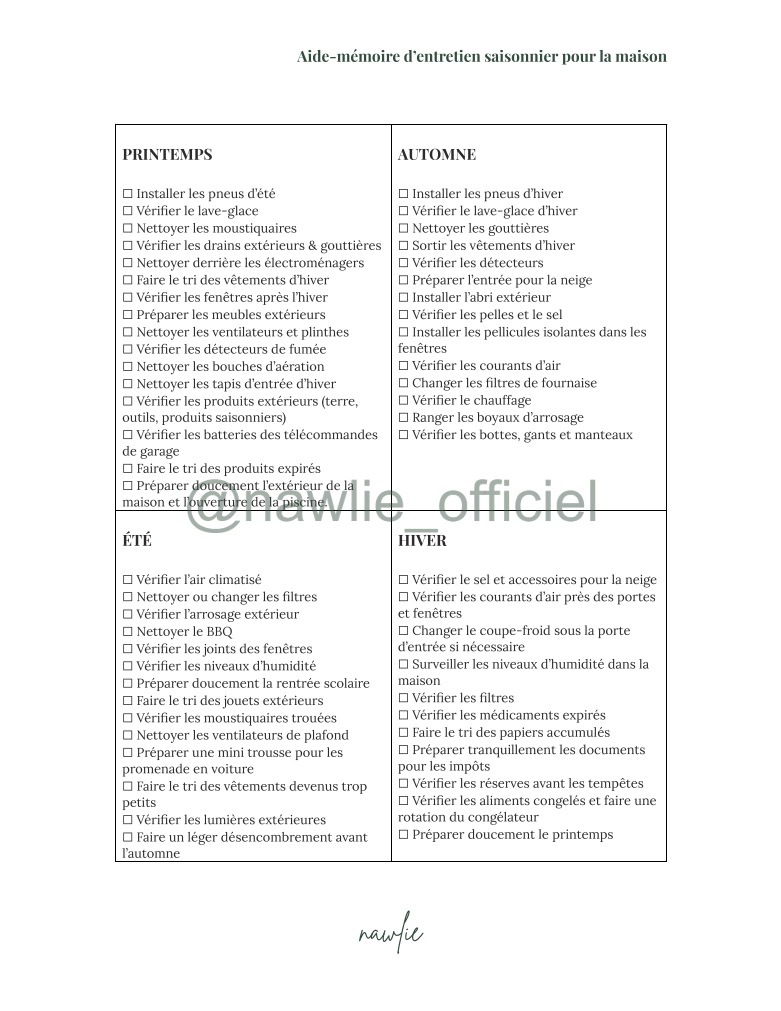 Seasonal Home Maintenance Checklist
