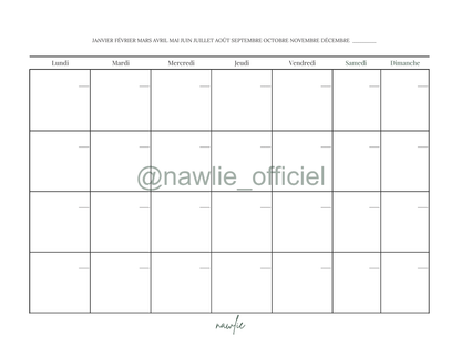 Blank Monthly Calendar