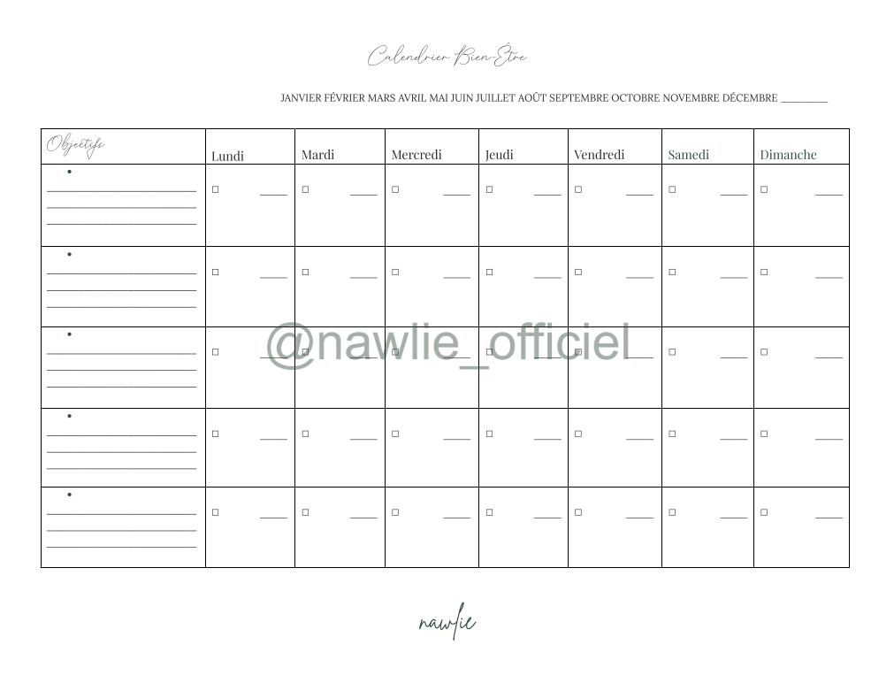 Calendrier Bien-Être Vierge