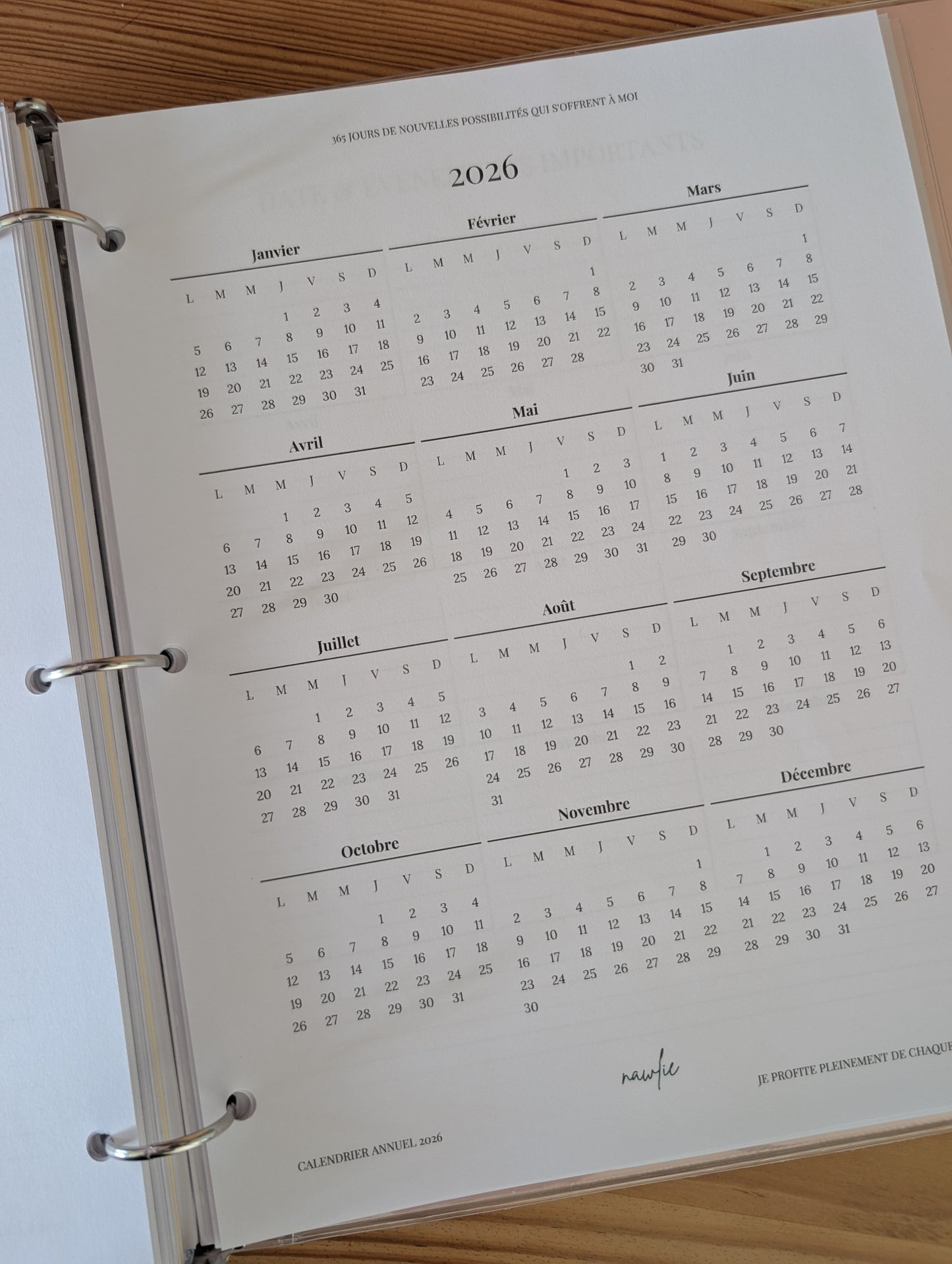 Calendrier annuel 2026