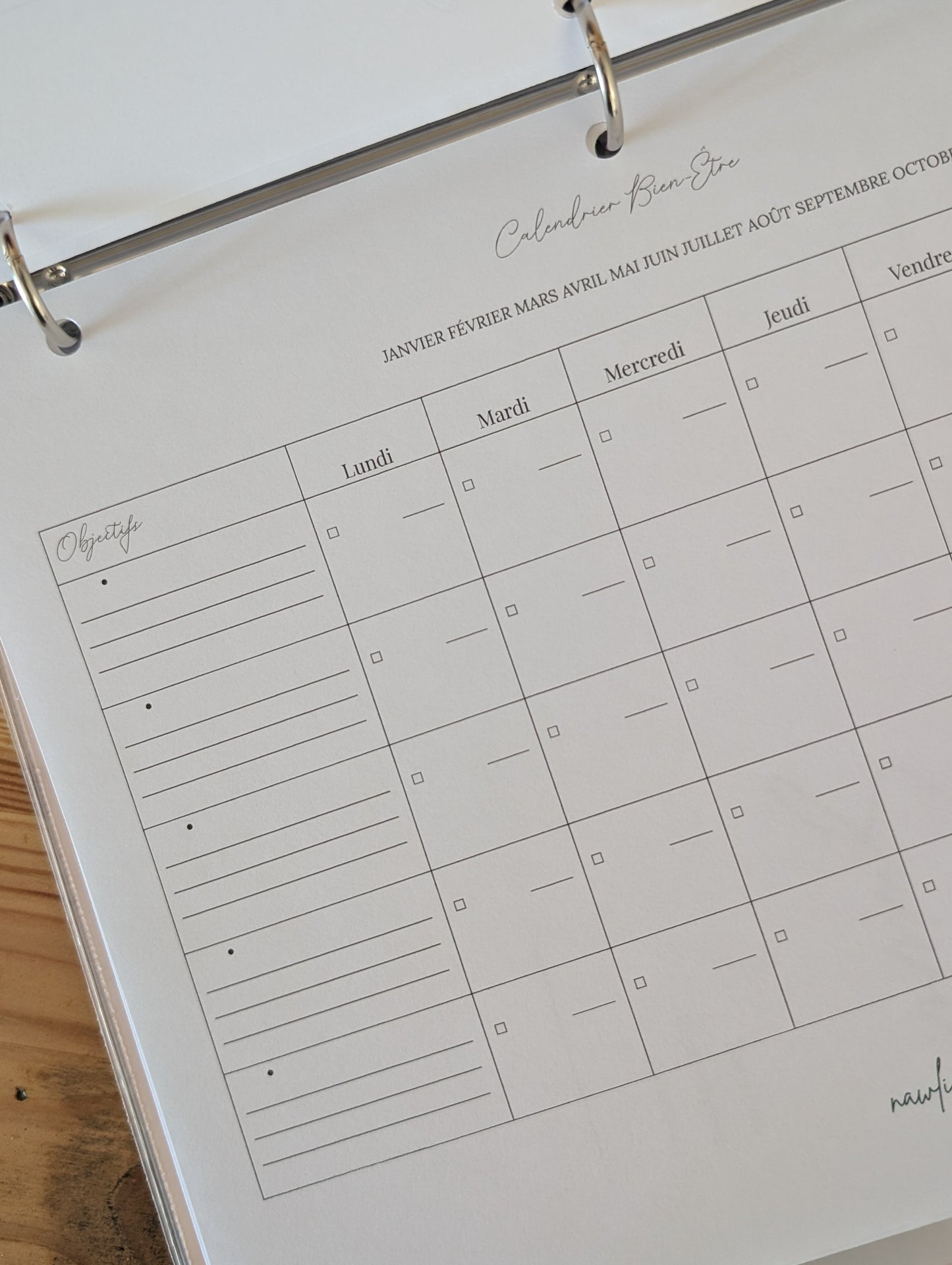 Calendrier bien-être vierge