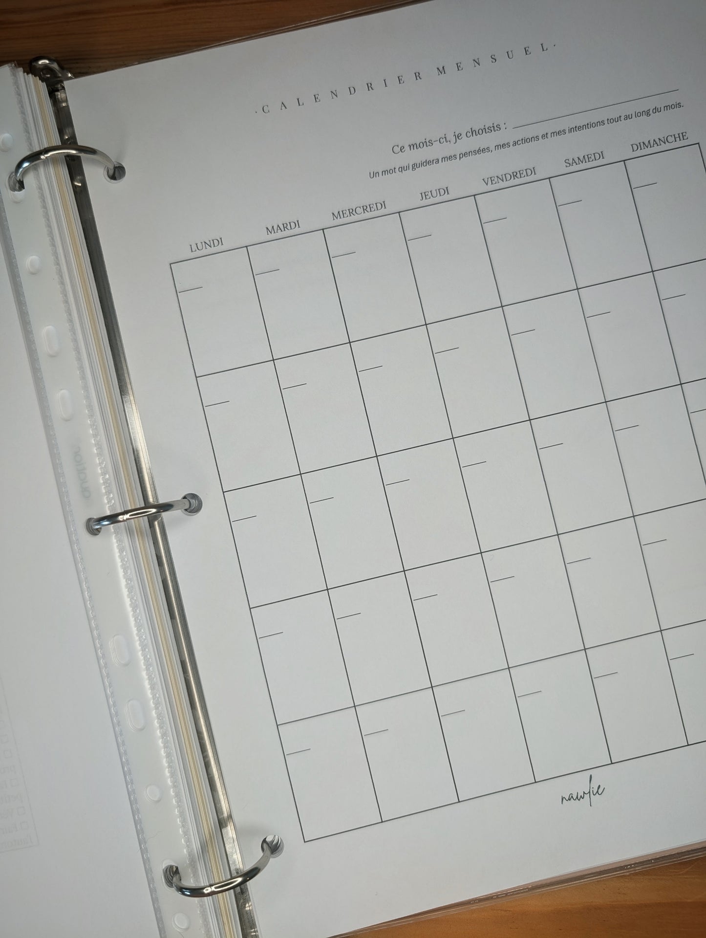 Calendrier mensuel, verso ligné