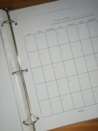 Calendrier mensuel, verso ligné