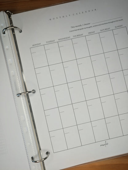 Calendrier mensuel, verso ligné