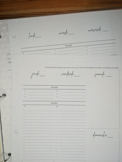 Planificateur hebdomadaire (sur deux pages) - Vers. 2