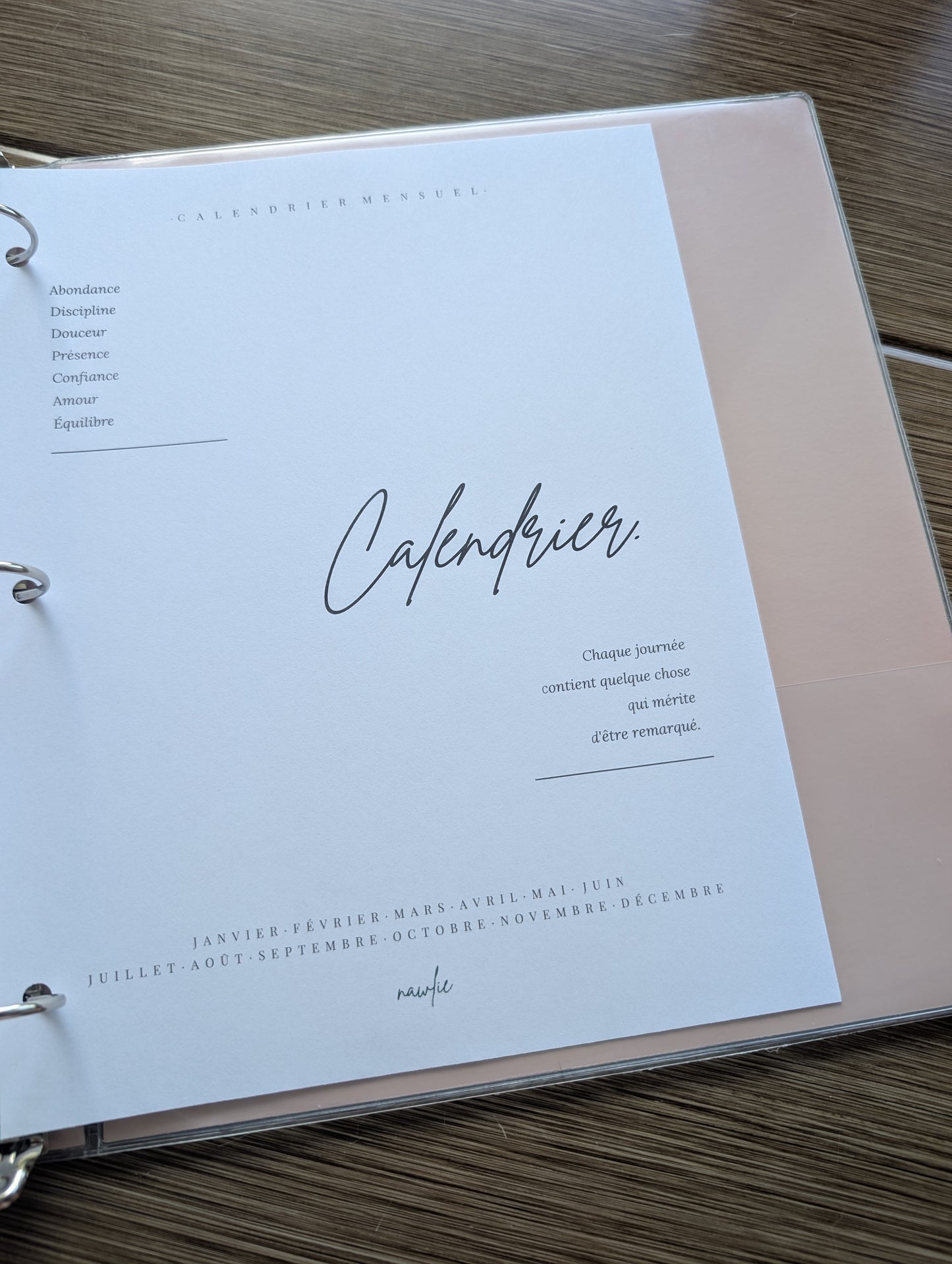 Page couverture de section | Calendrier mensuel