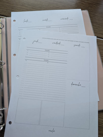 Planificateur hebdomadaire (sur deux pages) - Vers. 2