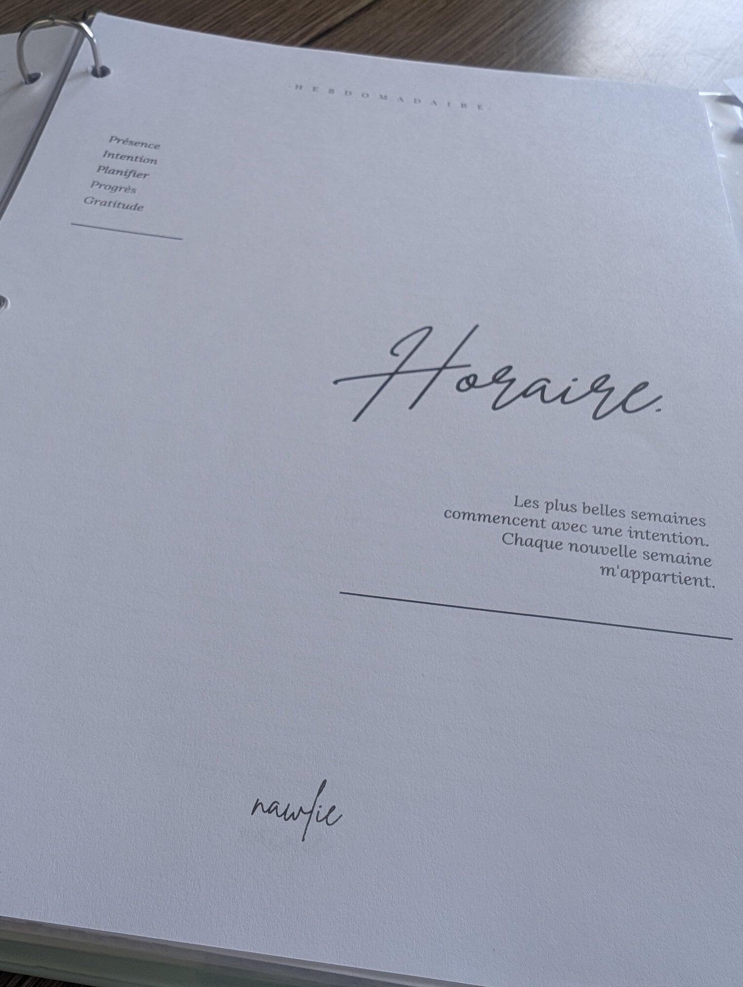 Page couverture de section | Planificateur hebdomadaire