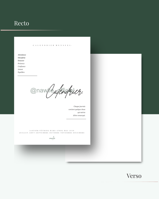 Page couverture de section | Calendrier mensuel