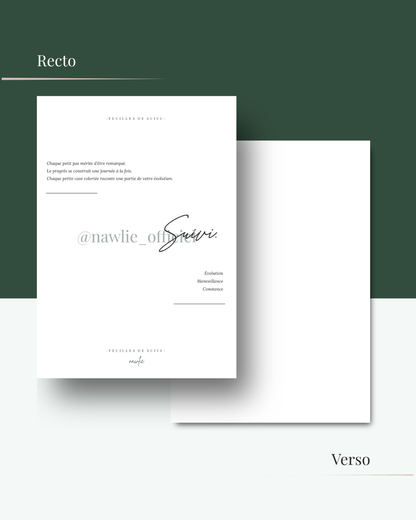 Page couverture de section | Feuilles de suivi