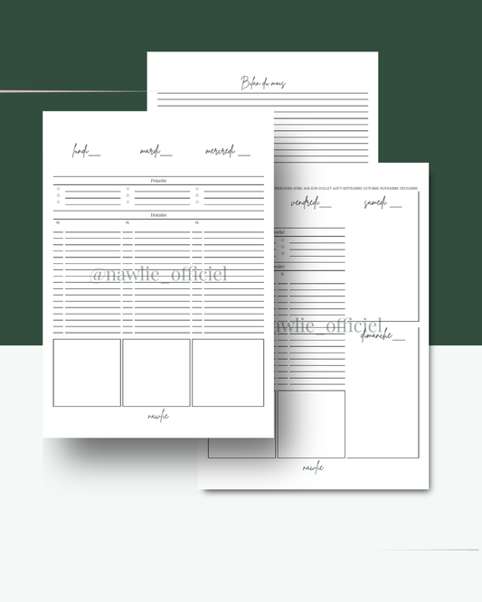 Planificateur hebdomadaire (sur deux pages) - Vers. 2