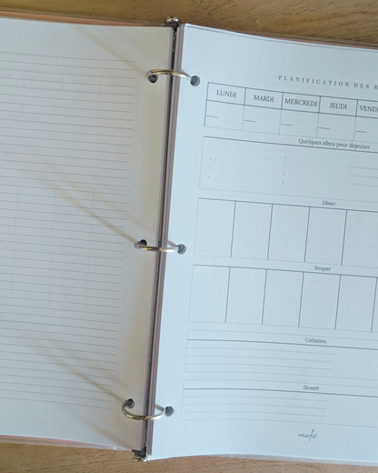 Planificateur de repas hebdomadaire, verso ligné